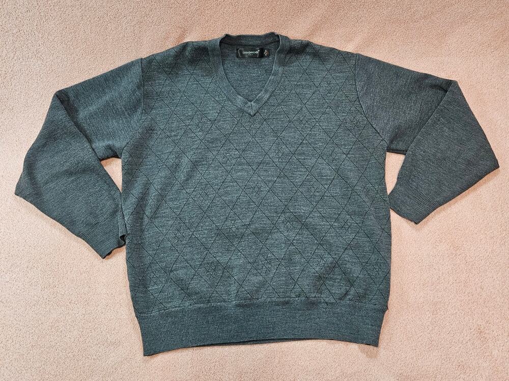 Diborgo V-Neck Sweater Size XL Gray Argyle Pattern Made in Italy